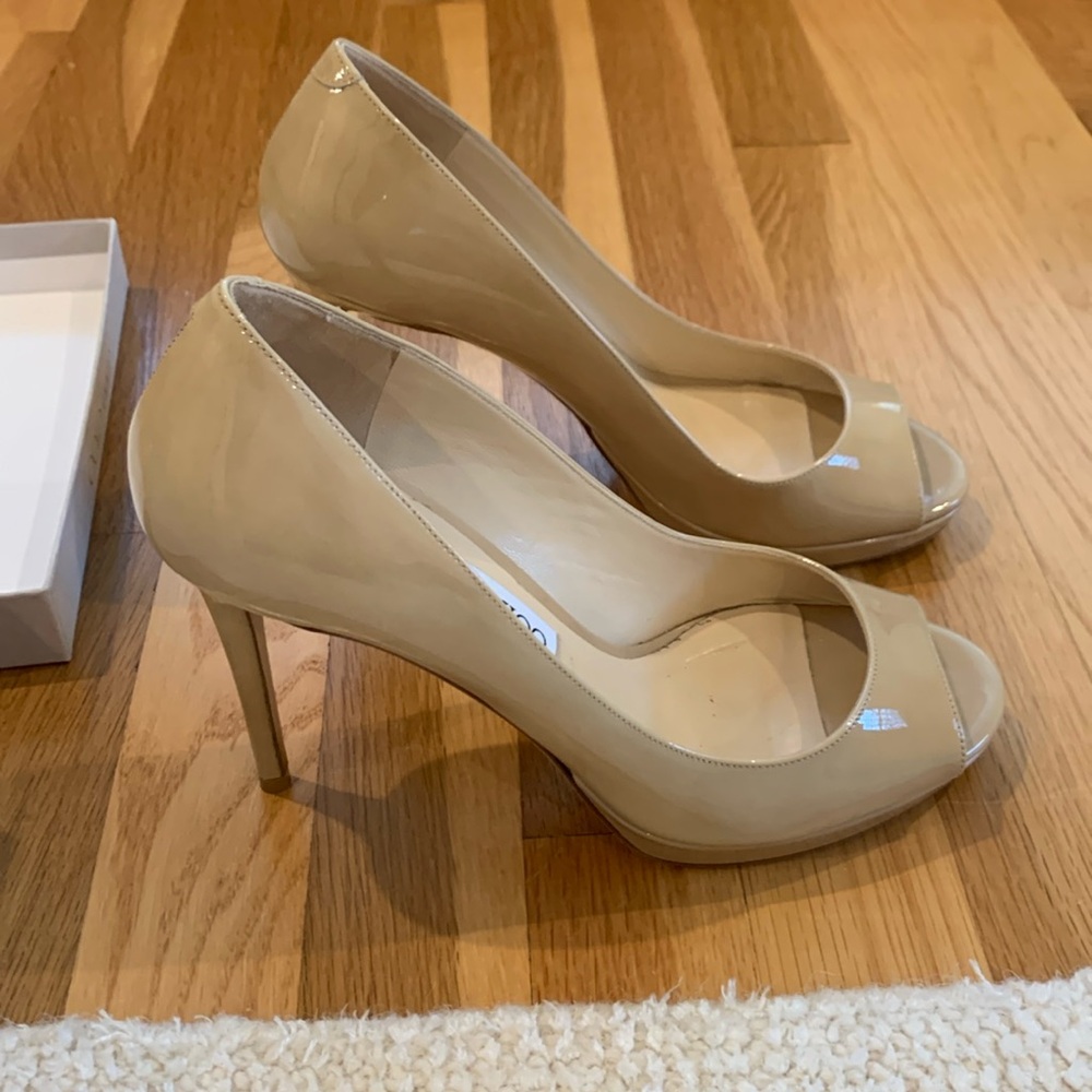 Jimmy Choo Nude Patent Heels- Luna 100, size 39.